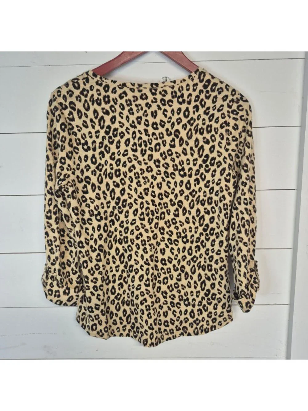 Chicos Leopard Print 3/4 Sleeve Top XS 00 Beige & Black Lightweight Cotton Blend - Picture 5 of 6